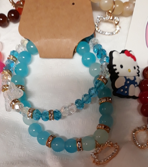 NEW Hello Kitty Bracelet Pink beads Silver CZ Sanrio charm NWT Handmade NWT - Picture 10 of 13